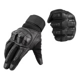 Negro Guantes Cuero Aptos Para Pantalla Táctil Motociclista