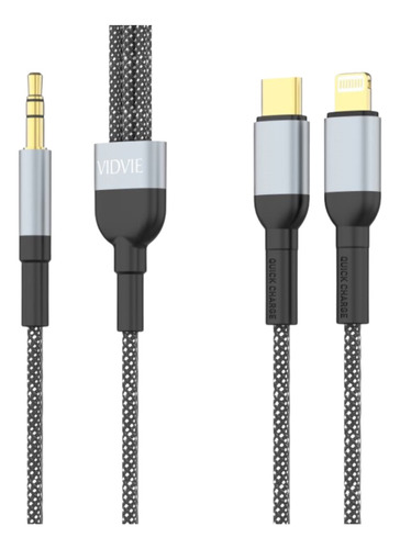 Cable Auxiliar Para Audio 3.5mm A Tipo-c + Lightning 1m 2en1