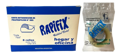 8 Rollos De Cinta Adhesiva Rapifix 18mm X 30m En Caja