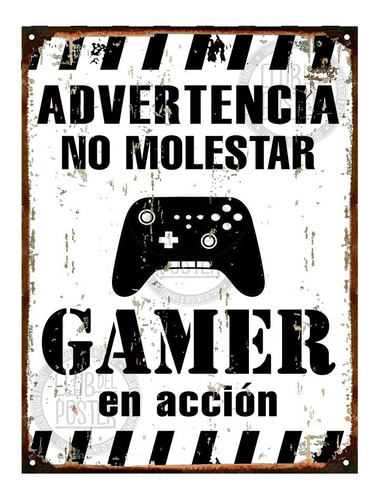 Cartel De Chapa Gamer En Accion No Molestar