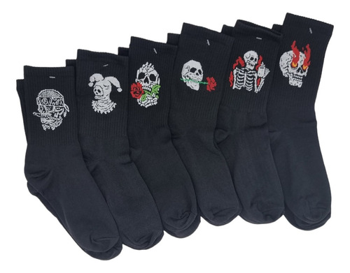 6 Pares Calcetas Aesthetic Calavera Bufon Esqueleto Gym