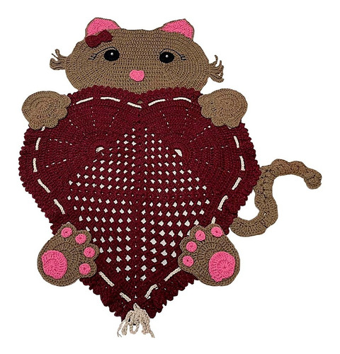 Tapete Infantil Gatinha Amorosa Croche Decoração Artesanal