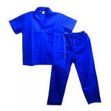 Conjunto Calça Camisa Brim Azul  Uniforme 