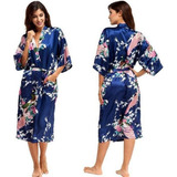 Vestido De Bata De Satén De Seda Sexy Para Mujer Kimono Con