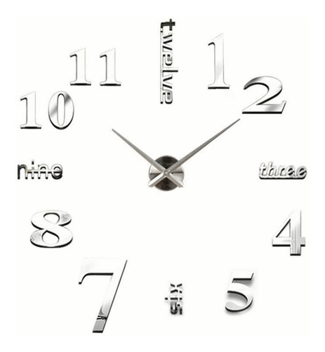 Reloj De Pared 3d Decorativo, Moderno Y Grande, Plateado