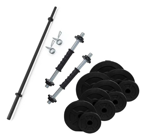 Kit 2 Mancuernas A Rosca + Barra + 24 Kg Discos Pesas Sonnos