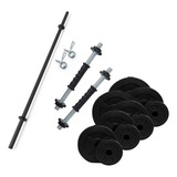 Kit 2 Mancuernas A Rosca + Barra + 24 Kg Discos Pesas Sonnos