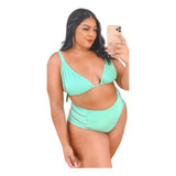 Biquíni Plus Size Hotpants Cintura Alta Cortininha Prêmium