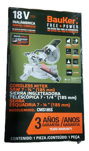 Sierra Ingleteadora Telescópica Bauker 7-1/4  185mm