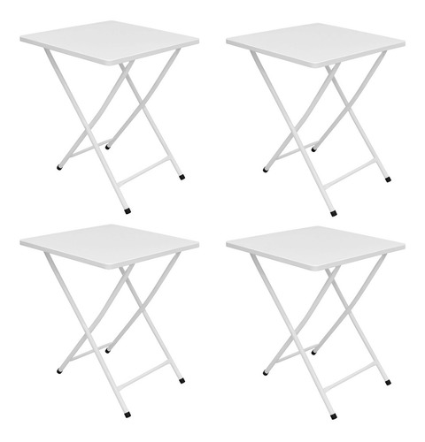 Conjunto 4 Mesa Dobrável De Bar Em Aço Ferro Metal Cor Branco