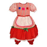 Vestido Infantil Junina Vermelho Caipira Bandeirinhas Menina