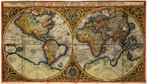 Lienzo Tela Canvas Cartografía Mapa Mundi 1590 Hemisferios
