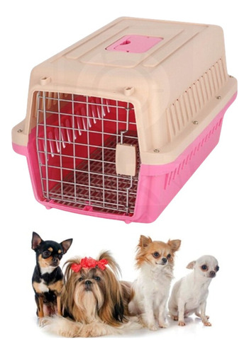Jaula Transportadora Para Mascotas Perros Y Gatos Pequeños Color Rosa