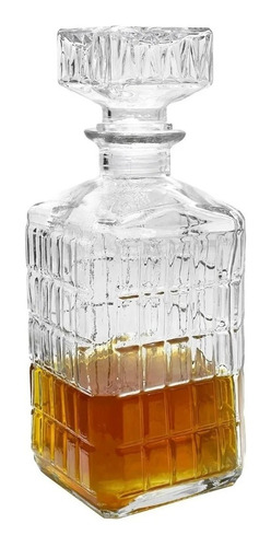 Decanter Botella Vidrio Cuadrada Whisky Labrada C/tapon 1 L