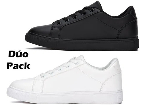 Duo Pack Tenis Sneakers Andrea Negro Blanco Casuales Comodos