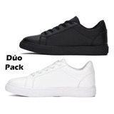 Duo Pack Tenis Sneakers Andrea Negro Blanco Casuales Comodos