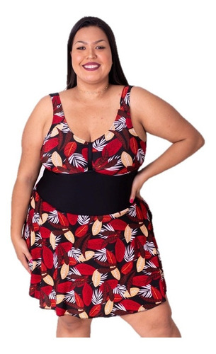 Maiô Com Saia Embutida Plus Size Maiô De Vestido Até Tam 64