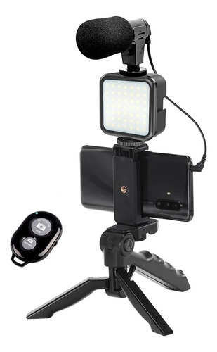 Kit Para Fotografia Microfono Tripode Luz Control Bluetooth