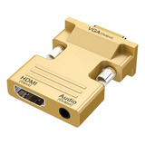 Convertidor Hdmi Hembra A Vga Macho Dorado Con Cable De Audi