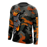 Camiseta Caçador M/ L Camuflada Marrom Ref 07 Dryfit Uv50+