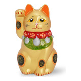 Figurina Maneki-neko Dorada De Cerámica Gatito De La Suert