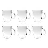 Juego De Tazas De Vidrio Set X6 Con Asa Cafe Te Durax 370ml 