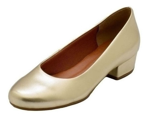 Sapato Feminino Salto Grosso Conforto 3cm Dourado Mod. 2149