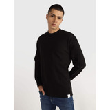 Polera Ls Woven Tab Waffle Negro Calvin Klein