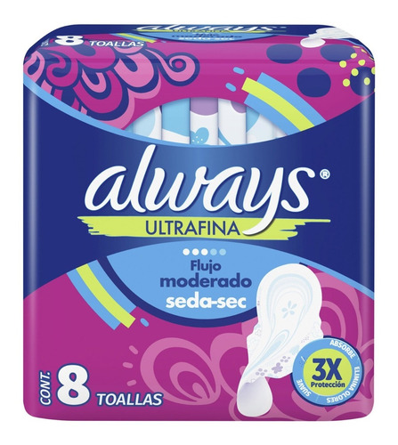 Toallas Higiénicas Always Ultrafina Flujo Moderado Seda 8u