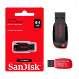 Pendrive Sandisk Cruzer Blade 64gb 2.0 Preto E Vermelho Usb