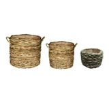 Kit Cesto Vaso Palha Sisal Decoração Casa Sala Rustico Art