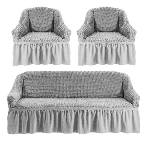 Cubre Sofa Sillón 100% Algodón Turco 3+1+1 Color Gris Lisa Diseño 5