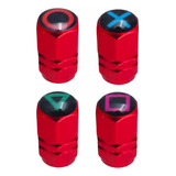 4 Tapones De Válvula Playstation Llantas Aluminio Rojo