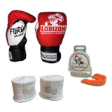 Kit Guantes Furia + Bucal + Vendas 5cm Muay Thai Sparring K1