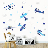 Vinilos Decorativos Infantil  Aviones X 6 Unidad Azul Pared 