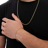 Corrente & Pulseira Masculina Banhada A Ouro 18k