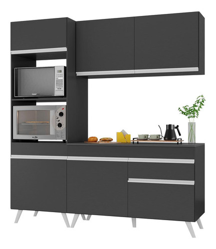 Armário De Cozinha Compacta 182cm Veneza Multimóveis V3694 Cor Preto/branco