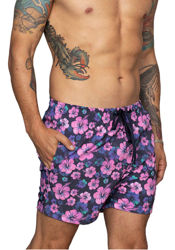 Short De Baño Comfort Hombre Pink Flowers Rever Pass