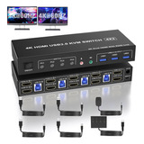 Conmutador Kvm Hdmi Usb 3.0 2 Monitores 4 Ordenadores, ...