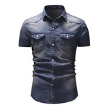 Camisa De Manga Corta Con Ropa Vaquera Informal Para Hombre