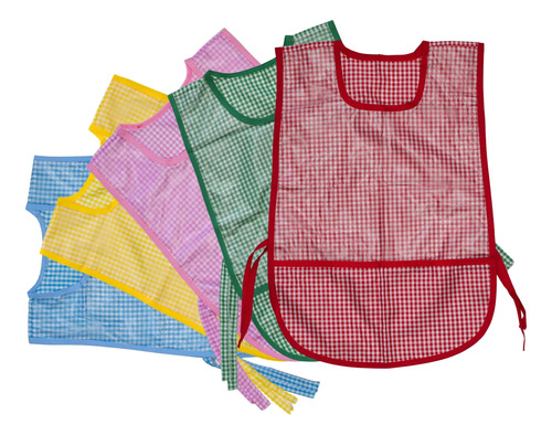 5 Batas Kínder Tela Con Capa Plástica Protector Preescolar