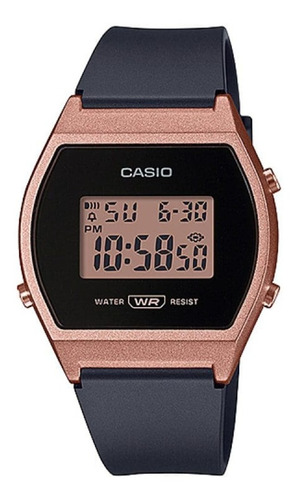 Reloj Casio Vintage Lw-204 Casual Deportivo Luz Cronometro Color De La Correa Negro Color Del Bisel Rosa Oro