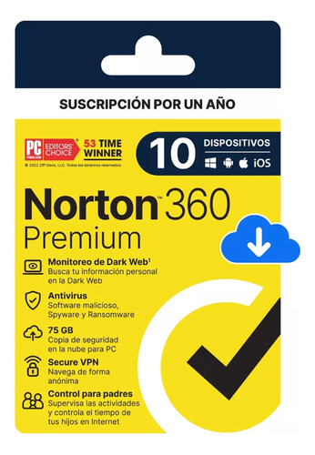 Antivirus  Norton 360 Premium 2024 - 75gb -  1 Ano  10 Disp 