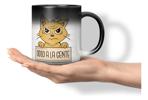 Taza Magica Cambia Color Gato Odio A La Gente 11 Onzas