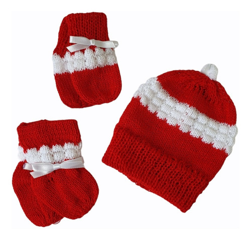 Kit Castelo Tricô Gorro Luva E Sapato Bebê Recém Nascido 