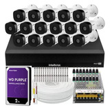 Kit 16 Cameras Intelbras 1120, Dvr 16ch Mhdx 1016, Purple 2t