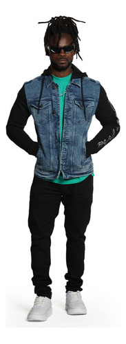 Campera Jean Azul Manga Negra Bross 