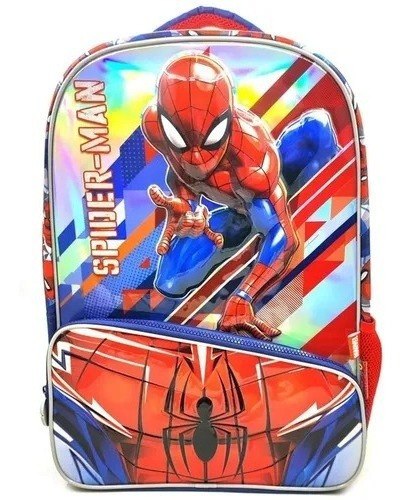 Mochila Infantil Carro Spiderman Hombre Araña 17 PuLG Color Azul Diseño De La Tela Estampada