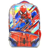 Mochila Infantil Carro Spiderman Hombre Araña 17 PuLG Color Azul Diseño De La Tela Estampada