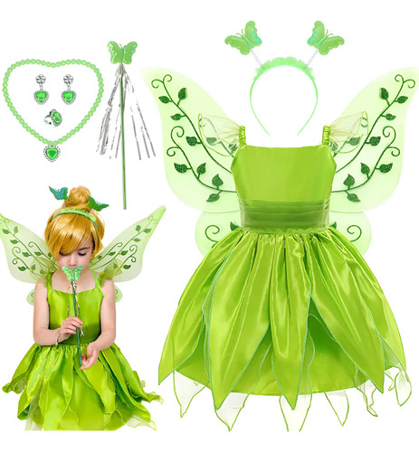Ropa Cosplay Para Niños Elfos Verdes, Vestido  De Campanilla Con Accesorios, Disfraz De Hada De Las Flores Tinker Bell Ropa De Halloween Fiesta | Meses sin interés